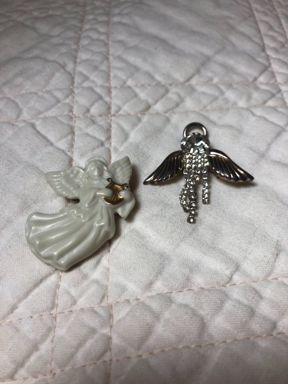 Lenox Angel with Harp & Metal Angel with rhinestones Pin
